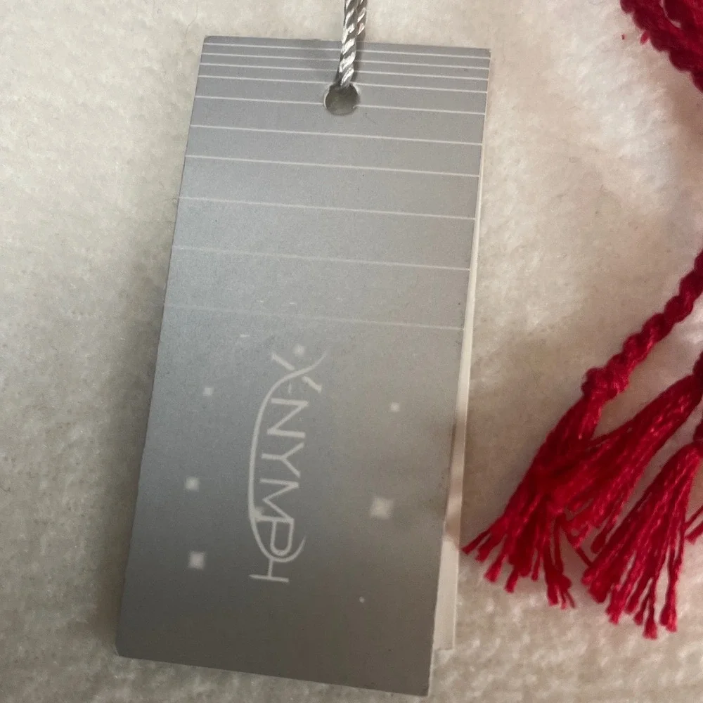 NWT X-NYMPH Silk Cashmere Floral Scarf Wrap Pashmina Red Reversible Fringe 68x20